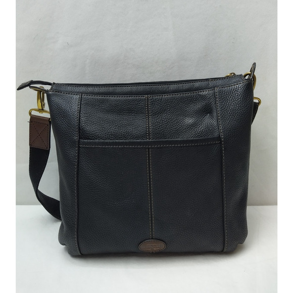Fossil Black Leather Zipper Pockets Crossbody Bag - Picture 2 of 16